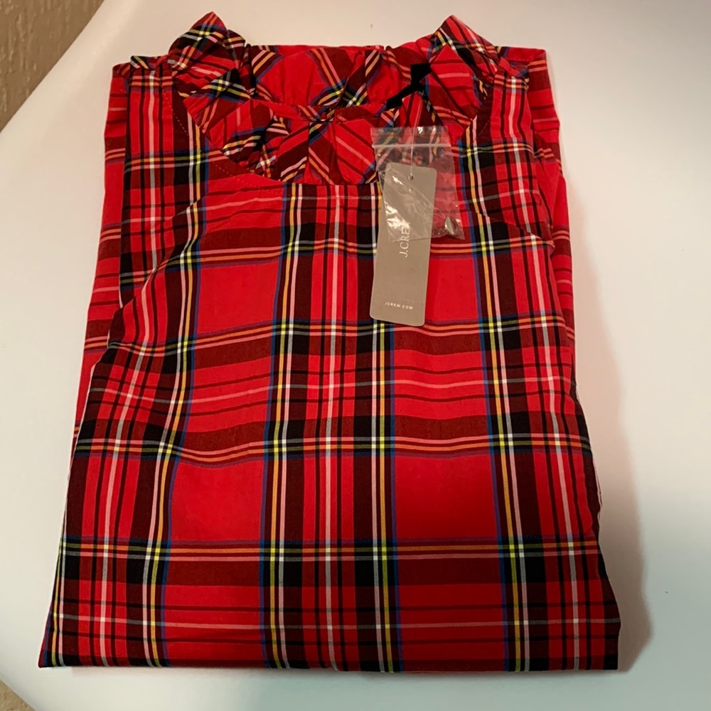 J.CREW XXS red Stewart tartan blouse. NWT